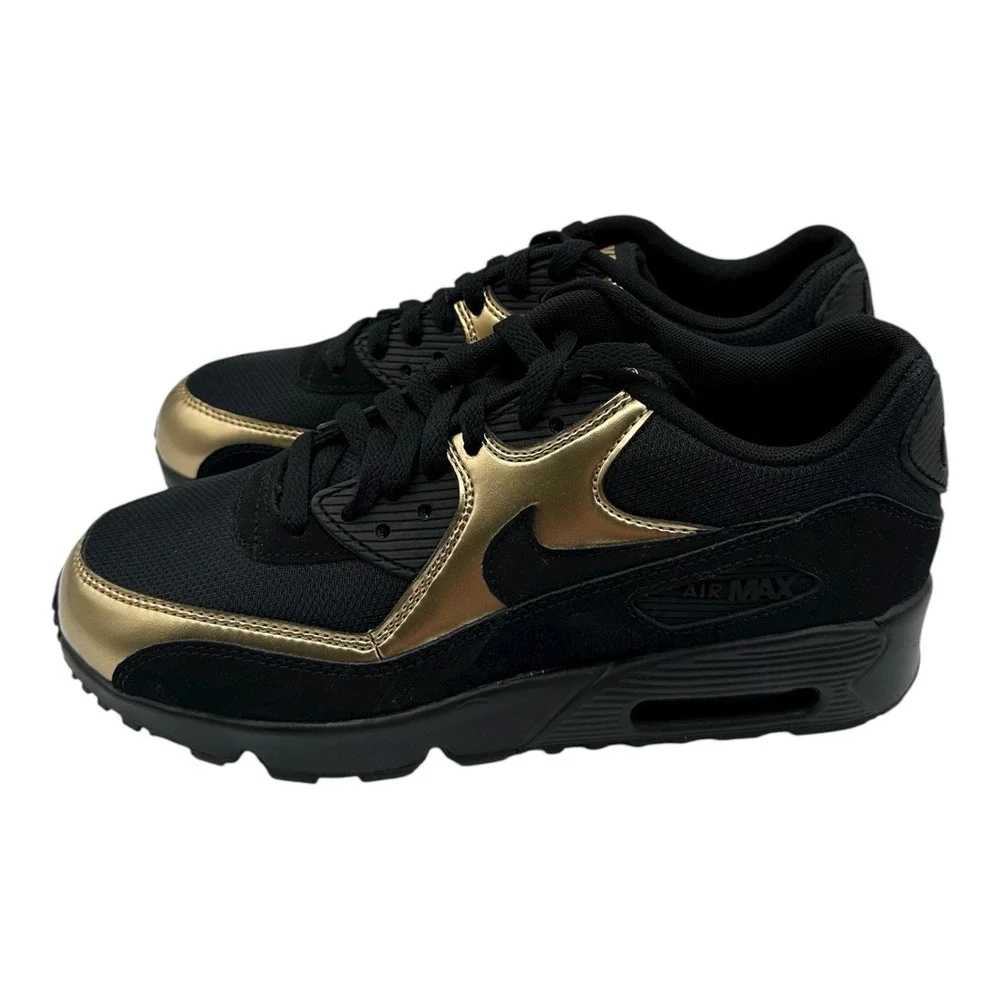 Nike Air Max 90 GS Mesh Shoes Sz Big Kids 4 Womens 5.5 Black Sneakers 833418-013